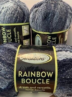 Sensations Rainbow Boucle Yarn Lot Of 3 Blue 11 oz.